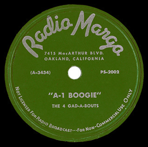 Radio Margo Records 78rpm The 4 Gad-A-Bouts, circa 1950s